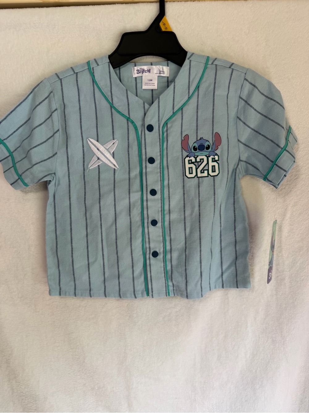 Stitch Light Blue Striped Kids Baseball Tee - 626 Patch